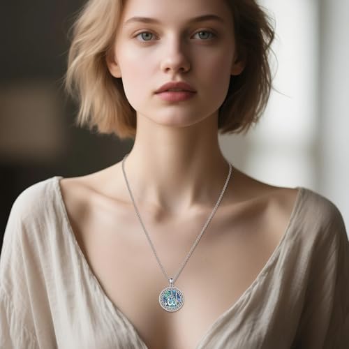 URONE Allah Necklace 925 Sterling Silver Abalone Shell Pendant Allah Jewelry Gift for Women Men