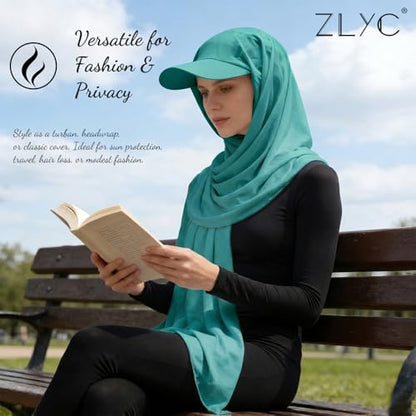 ZLYC Women Muslim Hijab Scarf with Visor Built-in Undercap Sun Protection Headwrap - color: Solid Copper Blue