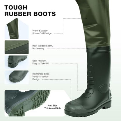 Lekesky Fly Fishing Chest Waders with Boots for Men Women, US Sizes 5–14,2-Ply Nylon/Pvc Waterproof Waders - color: Green, size: M7/W9