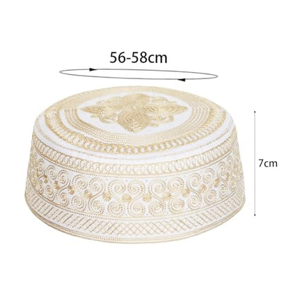 SIQITECHNO Men Muslim Prayer Kufi Hat Embroidered Kofia Topi Islam Kufi Hat Arab Hajj Mosque Prayer Headwear Ramadan Eid - color: Yellow+white