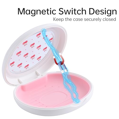 Cute Cherry Printed Retainer Case with Silicone Pad, Portable Slim Aligner Case Orthodontic Retainer Box, Denture Storage Container Travel Mouth Guard - color: Cute Cherry