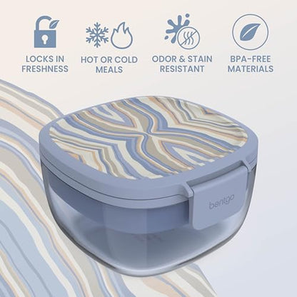 Bentgo Glass Prints Salad Container - 7.6-Cup Tinted Glass Salad Bowl with Airtight Lid, Leak-Proof Sauce Container, 4-Compartment Bento Meal Prep Tray & Reusable Fork (Wildly Chic - Soft Blue) - color: Wildly Chic - Soft Blue