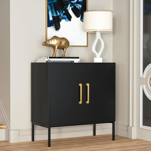 JOZZBY Buffet Sideboard Cabinet with Storage and Adjustable Shelves, Black丨Modern Wooden Cabine, Black and Gold Cabinets for Living Room, Kitchen, Hallway - color: Black, size: 1 Pc