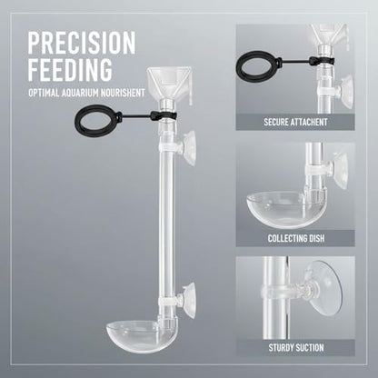 Fish Feeder Tube for Aquarium and Shrimp, 9.6-16.1 in Adjustable Retractable Feeding Tube, Includes Feeding Circle Scoop and Brush, Clear Plastic Dish Set for Small Fish and Bottom Feeders