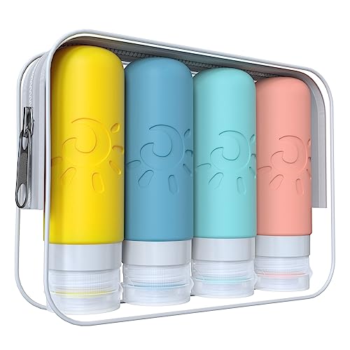 Zafit Travel Bottles for Toiletries, TSA Approved Travel Containers 3oz Leak Proof Travel Tubs Refillable Liquid Travel Accessories for Shampoo Conditioner Lotion Body Wash(Multicolored B) - color: Multicolored B