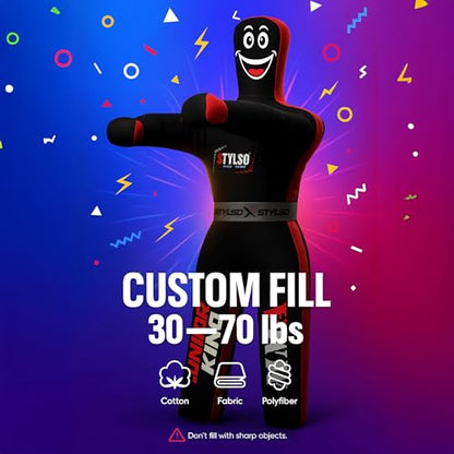 Unfilled Wrestling Dummy for Kids – Youth Grappling Dummy BJJ, MMA, Jiu Jitsu & Judo Training Partner – Durable Martial Arts Practice Buddy - color: Black, size: 3ft / 36"