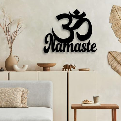LIYOUYA Om Namaste Metal Wall Decor - Islamic Symbol Room Decor Black Wall Art Home Decor for Living Room, Bedroom, Dining Room, Office (Black)