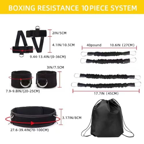 Boxing Resistance Bands, Full Body Physical Workout Trainer | Leg Strength and Agility Speed Trainer, Power Punch Pro for MMA, Volleyball Basketball Football Training Equipment