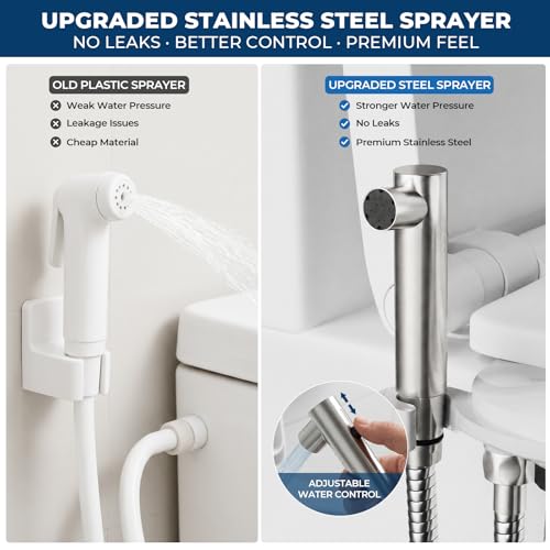 DEANIC 2-in-1 Bidet Attachment with Handheld Bath Bidet Sprayer, Ultra-Slim Adjustable Water Pressure Nozzle, Cold Water Non Electric Hand Sprayer for Toilet Seat (Sliver White)