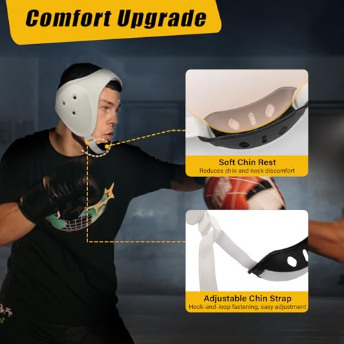 Trymaker Wrestling Headgear, Head Gear with Chin Cup, Sorf Ear Guard for Men, MMA, Jiu-Jitsu (for Users Aged 12+) - size: L (21 1/4" - 25 1/4"), style: White