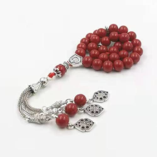 Tasbih red Stone Muslim Women Prayer Bead Islamic Rosary Eid Gift misbaha Turkish Jewelry (12mm x 66 Beads) - size: 12mm x 66 beads