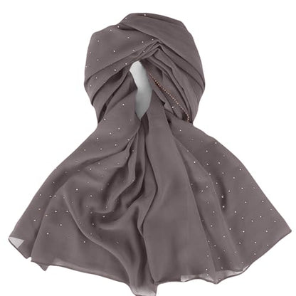Hijab Scarf for Women Soft Chiffon Rhinestone Long Scarf Shawl Fashion Muslim Hijab Head Wrap Scarves - color: Dark Grey