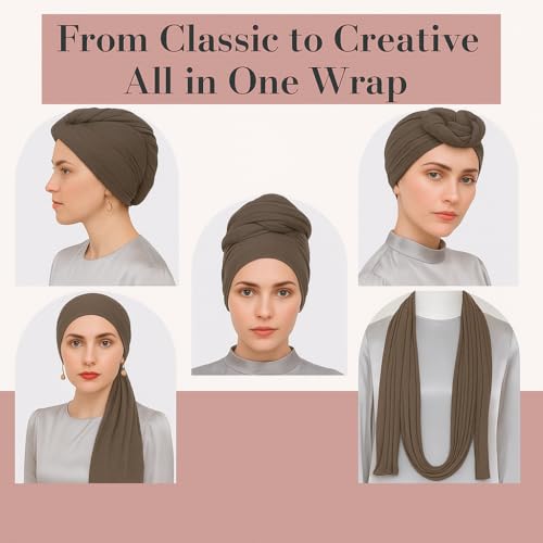 Premium Bamboo Jersey Hijab Scarves -Turban Head Wraps for Women, Fashion Headbands Long Plain Muslim Shawls - color: Brown
