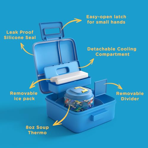 JXXM Bento Lunch Box for Kids With 8oz Soup thermo,Leak-proof Lunch Containers with 5 Compartment,thermo Food Jar and Lunch Bag, Food Containers for School (A-Blue(Extreme Locomotive)) - color: Blue Extreme Locomotive