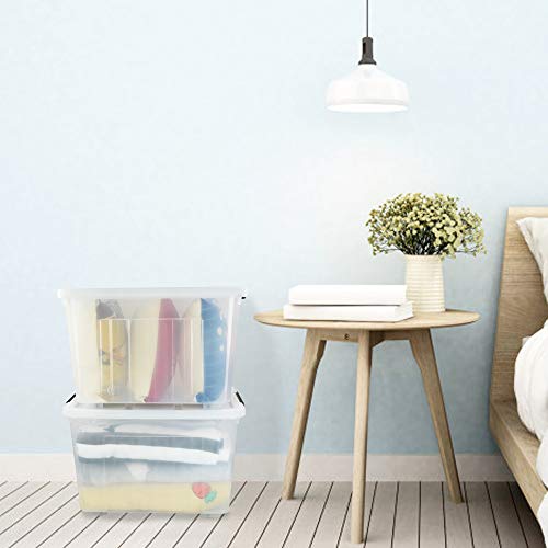 Kekow 70 L Clear Large Storage Box, Plastic Latch Box with Wheels, 4-Pack | Extra Large Capacity, Locking Snap Lid, Easy-Glide Wheels, Sturdy Plastic Build, for Closet Garage Basement Storage - size: 70 L