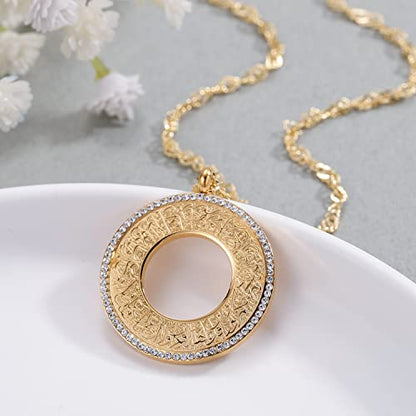 Qitian Islamic Jewelry Gifts for Women Muslim Pendant Gold Allah Arabic Necklaces Ayatul Kursi Necklace Islam Eid Ramadan Gifts - color: A-Gold