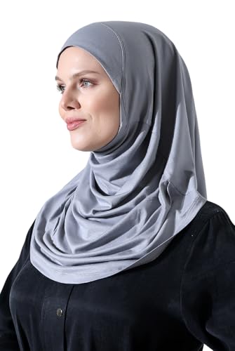 ihvan online, Women’s Ready to Wear Instant Hijab, Soft One-Piece Headscarf, Stretch Hijab for Daily Wear, Prayer & Travel - color: Gray