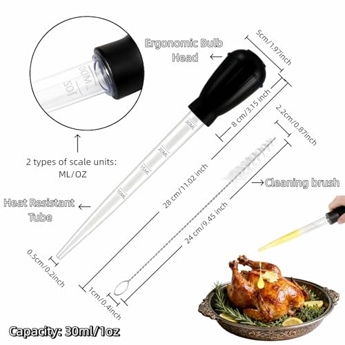 Premium Turkey Baster & Multi-Purpose Syringe, 30ml Heat Resistant Food Baster with Cleaning Brush for Kitchen, Aquarium, Marinade Injector, Basting, Oil Fuel Dispensing (Black) - color: Black