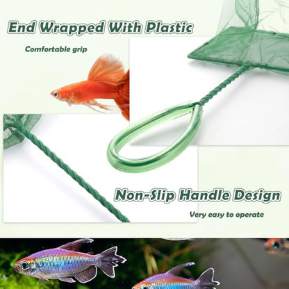3 Pack Fish Net Aquarium Fine Fishing Mesh with Plastic Handle, 6-Inch