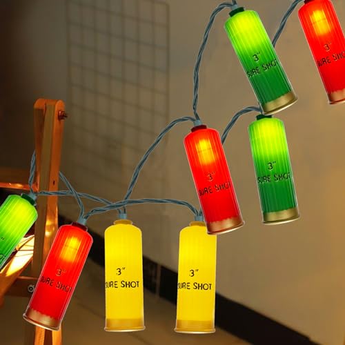 SUNSGNE 8.5ft LED Shotgun Shells String Lights, Indoor Decorative Christmas String Lights with 10 Red Green Yellow Lights, Plug-in Hanging String Lights for Christmas Hunting-Themed Party Decor - color: Red Yellow