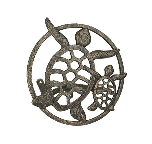 Zeckos Sea Turtle Garden Hose Holder, 12.25 Inch Diameter Bronze Cast Iron | Wall Mounted, 5.75 Inch Deep, Holds About 75 Feet of Hose, Bolts and Anchors Included - color: Sea Turtle - Bronze