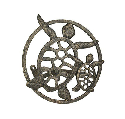 Zeckos Sea Turtle Garden Hose Holder, 12.25 Inch Diameter Bronze Cast Iron | Wall Mounted, 5.75 Inch Deep, Holds About 75 Feet of Hose, Bolts and Anchors Included - color: Sea Turtle - Bronze