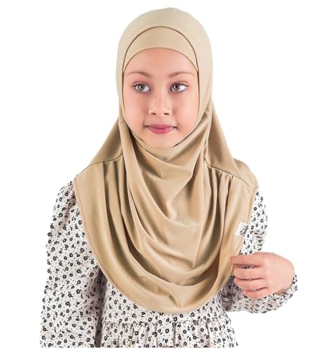 Modefa Islamic Girl Child Practical Amira Hijab Two Piece Muslim Scarf & Bonnet - Instant Easy Hijab - color: Beige