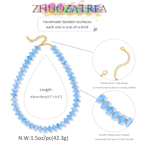 Resin Chunky Beaded Necklace for Women,Vacation Jewelry - color: Sky Blue