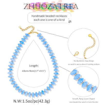 Resin Chunky Beaded Necklace for Women,Vacation Jewelry - color: Sky Blue
