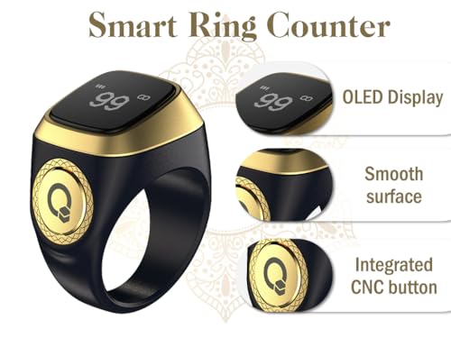 Smart Ring Counter, Smart Tasbih Zikr Ring, Muslim Islamic Prayer Smart Rings, Tasbih Counter Smart Ring, Tasbeeh Smart Counter, Digital Electronic Smart Tally Counter for Prayer (Black,18MM)