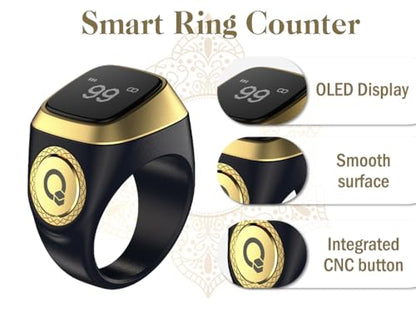 Smart Ring Counter, Smart Tasbih Zikr Ring, Muslim Islamic Prayer Smart Rings, Tasbih Counter Smart Ring, Tasbeeh Smart Counter, Digital Electronic Smart Tally Counter for Prayer (Black,18MM)