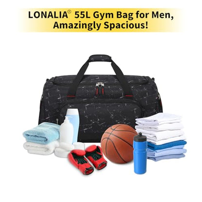 55L Large Gym Duffle Bag for Men, 22 inch, Marble Black | Heavy Duty, Gym Duffel Bag, Multi Pockets, Spacious - color: Marble Black