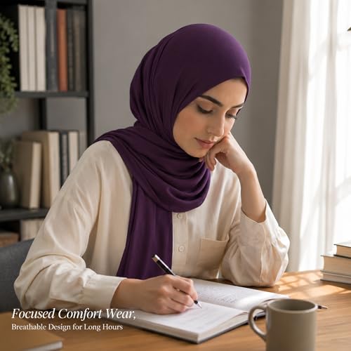 Jersey Hijab Scarf for Women,Lightweight Muslim Turban Head Scarf Modal Feel Hijab Coverings for Prayer with Clip - color: Purple