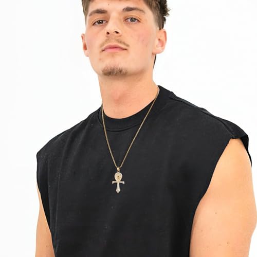 HZMAN CZ Eye of Horus Egypt Protection Pendant Coptic Ankh Cross Religious Stainless Steel Necklace - color: Gold