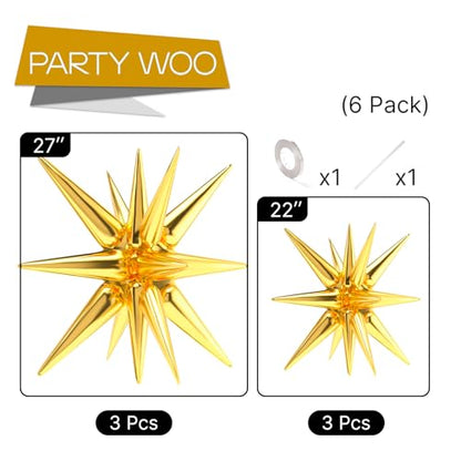 PartyWoo Metallic Gold Star Spike Foil Helium Mylar Balloons 6pcs - color: Gold, size: 6 PCS - 27&22 Inch