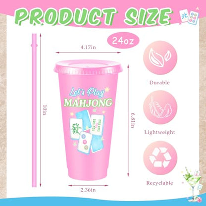 Chuangdi 12 Pcs Mahjong Cups 24 oz for Mahjong-themed Party Supplies | Mahjong Tumblers with Lids and Straws for Game Night, Mahjong Gifts for Women, Mah Jong Birthday Party Decorations - style: Mahjong