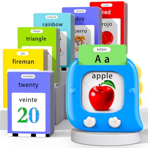 Kidzdo 520 Words Spanish&English Talking Flash Cards for 3 4 5 6 Years Old, Birthday Gifts, Bilingual Educational Toys, Blue - color: Blue, size: 520 Words Bilingual(abc, numbers 0-20)