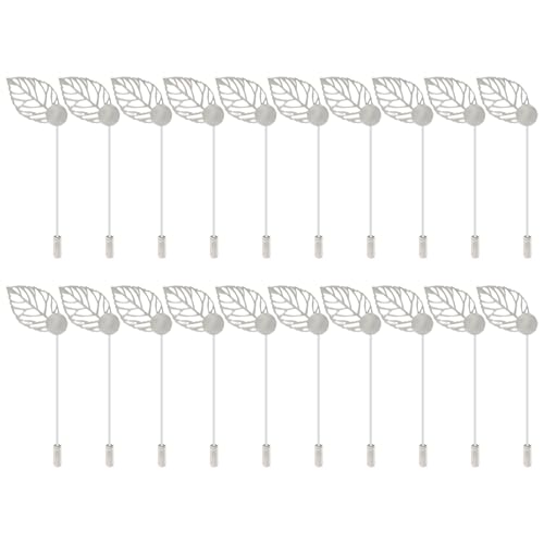 Honbay 20PCS Jewelry Making Leaf Tray Safety Pins, Metal Stick Pins, Blank Brooch Bases, Lapel Sticks, Scarf Badge, Suit Tie Hat Pins, Hijab Pins with Safety Caps (Silver) - color: Silver