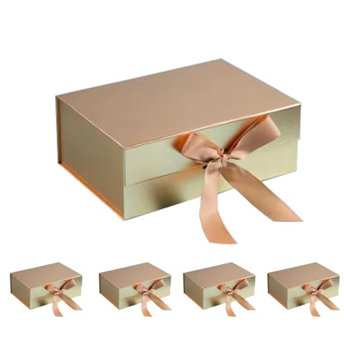 kaxilu Gold Gift Boxes with Ribbon Foldable Gift Boxes Set of 5 Magnetic Gift Boxes for Presentations and Groomsmen Proposal, Glossy Finish,Large-L11.5*W8.6*H4.2inch - color: Gold, size: Large-L11.5*W8.6*H4.2inch