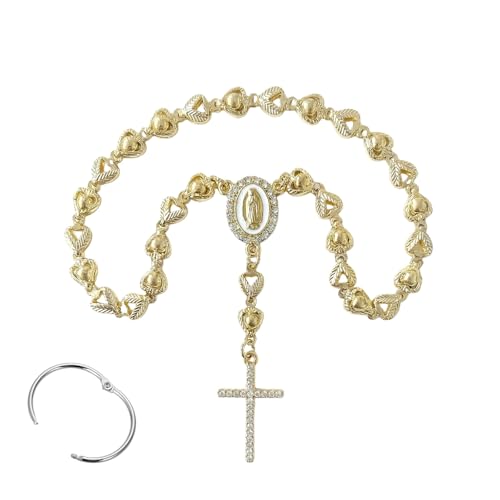 Car Interior Decors Rearview Mirror Cross Hanging Accessories, Evil Eye Rearview Beads Car Medal and Cross Hanging Accessories for Mirror Interior Decors for Women Men (Heart Gold) - size: Heart Gold