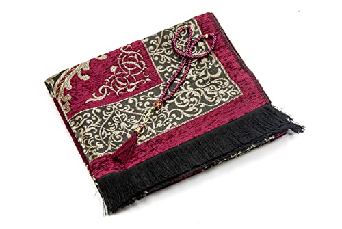 ihvan online Muslim Prayer Rug with 99 Beads Tasbih, Soft Chenille Sajadah, Lightweight & Foldable Janamaz, Portable Travel Prayer Mat, Islamic Gift for Eid, Ramadan, Hajj & Umrah, Brick - color: Brick
