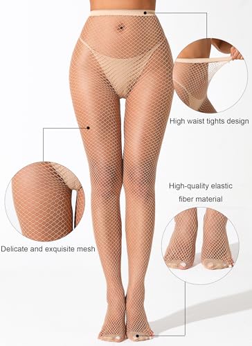 VOAKOW Fishnet Stockings Womens High Waist Fishnet Tights Mesh Stockings For Women - color: Nude 4