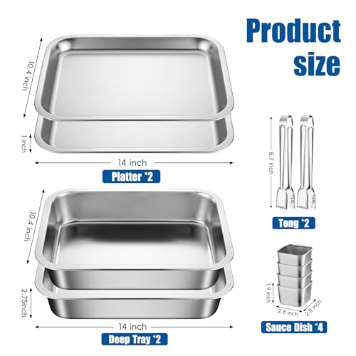 2-Set 14“ X 10.4” Chilled Serving Trays, Shrimp Cocktail Serving Dish, Cooling Platter Charcuterie Board for Appetizer Salad Buffet Parties, Food Chillers for Party Dishwasher Safe, Stainless Steel - size: 2-Set Square