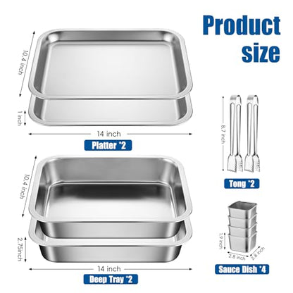 2-Set 14“ X 10.4” Chilled Serving Trays, Shrimp Cocktail Serving Dish, Cooling Platter Charcuterie Board for Appetizer Salad Buffet Parties, Food Chillers for Party Dishwasher Safe, Stainless Steel - size: 2-Set Square