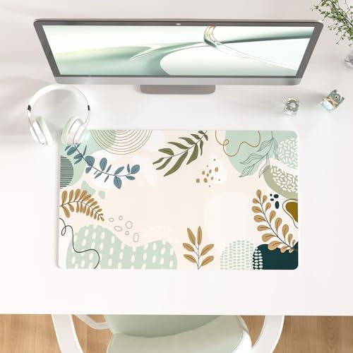 Faux Leather Large Mouse Pad, Office Desk Mat, 23.6"x13.8", Botanical | Desk Décor Accessories, Extended Size, Waterproof & Easy to Clean, Smooth Surface, Non Slip Desk Organization - color: Abstract Leaves, size: 23.6L x 13.8W inches