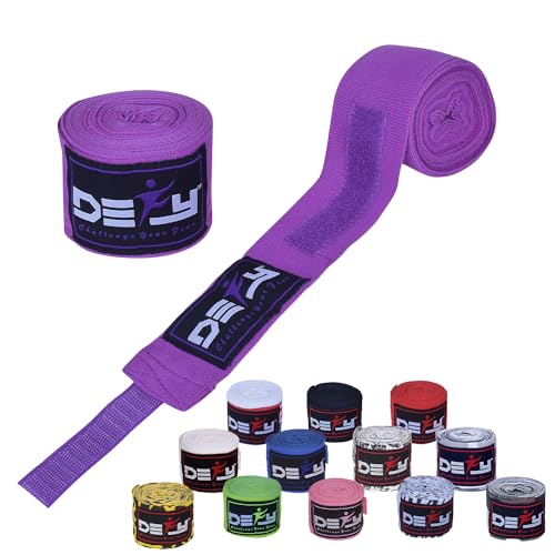 DEFY Professional 180 Inch Hand Wraps for Boxing Muay Thai MMA Elastic Bandages for Men & Women -Pair - color: Purple