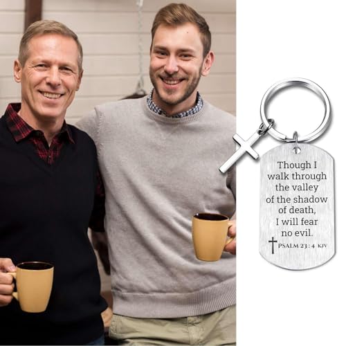 Inspirational Scripture Keychain with Cross - Bible Verse Matte Key Chain Religious Gift for Christian - style: Psalm 23:4