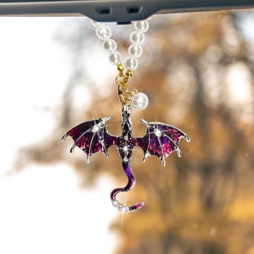 Bling Dragon Car Rear View Mirror Charm, Purple - color: Purple