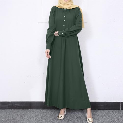 Dress for Women Muslim Long Sleeve Button Down Dress Shirt Prayer Casual Clothes Summer Fashion Outfits - color: Green, size: XX-Large