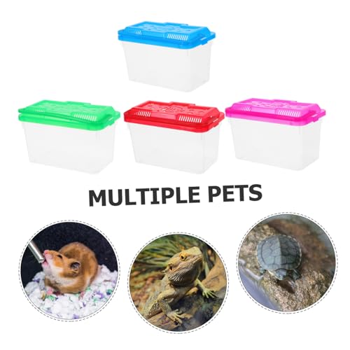 VICASKY 4Pcs Portable Mini Transparent Fish Tank with Handle Versatile Reptile Carrier Hamster Travel Box for Safe Pet Transportation and Attractive Home Decor